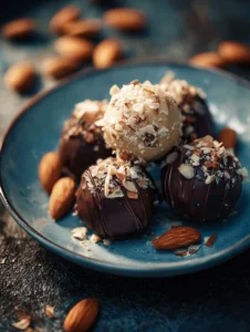 Delicious homemade Almond Joy Truffles with chocolate, coconut, and almonds