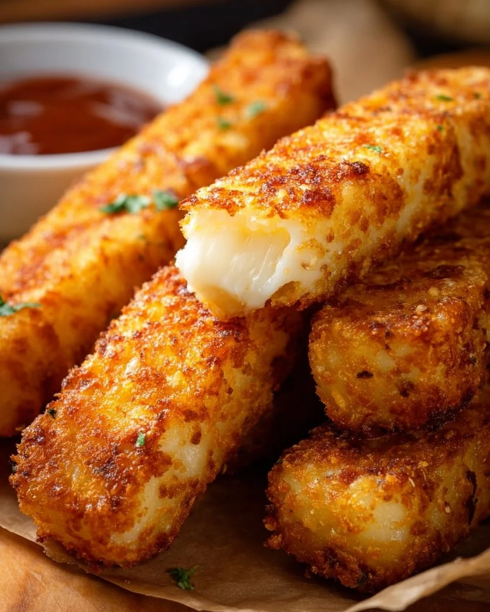 Crispy homemade potato cheese sticks served on a plate