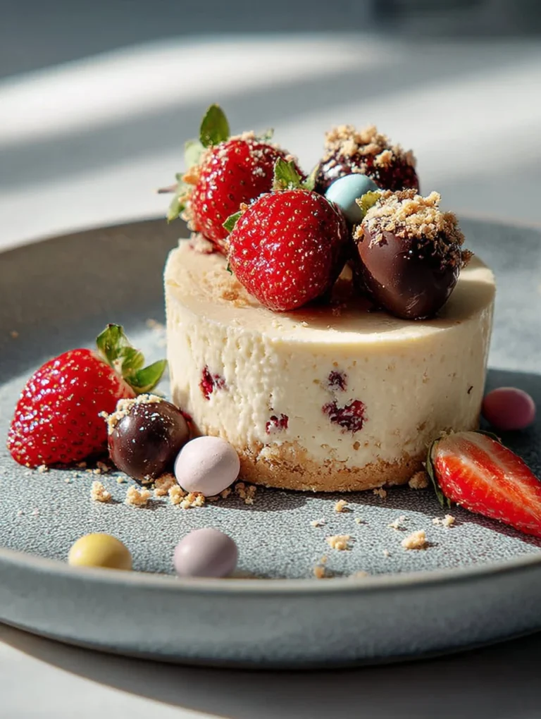 Delicious Easter Cheesecake topped with colorful spring decorations