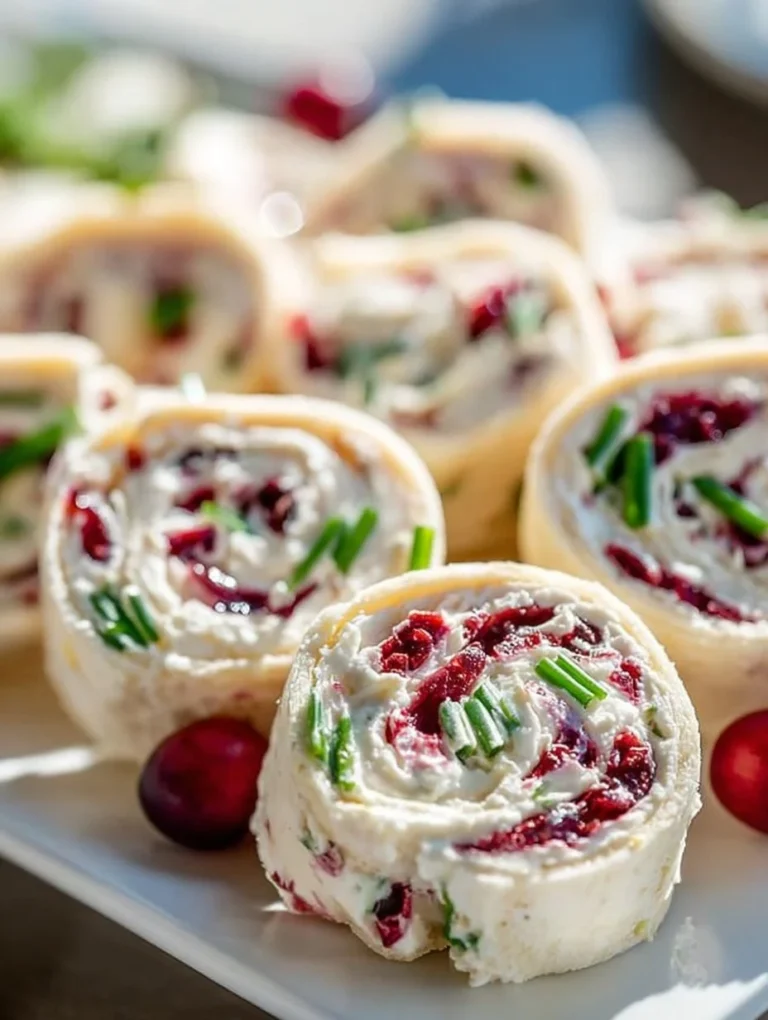 Festive Christmas Cranberry Roll Ups on a holiday platter