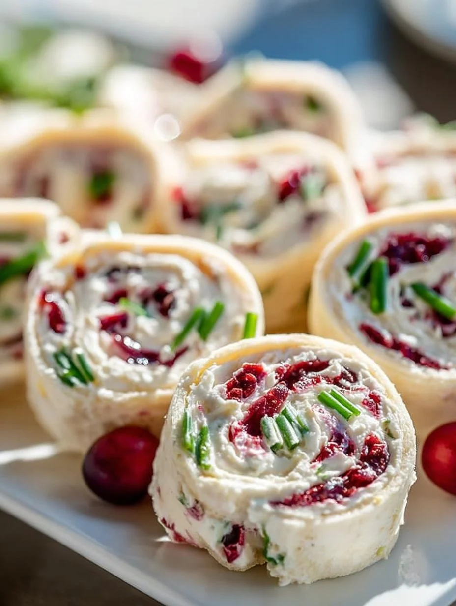 Festive Christmas Cranberry Roll Ups on a holiday platter