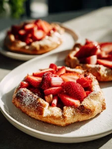 Mini strawberry rhubarb galettes with fresh strawberries and rhubarb filling