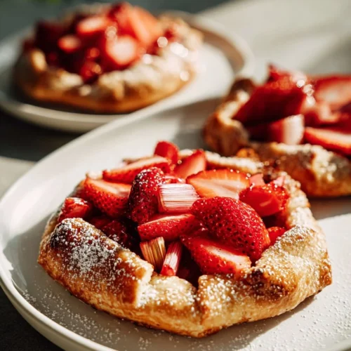 Mini strawberry rhubarb galettes with fresh strawberries and rhubarb filling