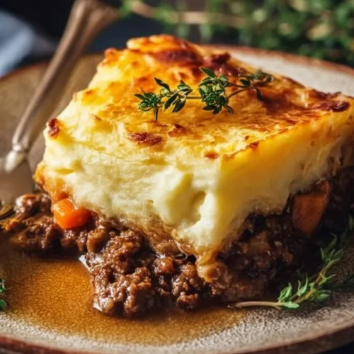 Classic Mum's Traditional Cottage Pie with mashed potatoes and meat filling.