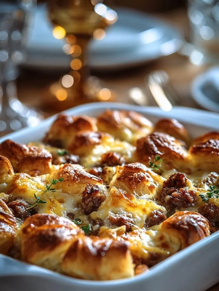 Delicious overnight croissant breakfast casserole ready to serve