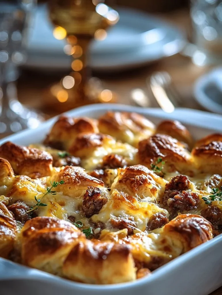 Delicious overnight croissant breakfast casserole ready to serve