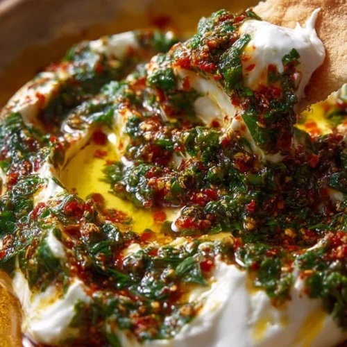 Sizzling Pickled Yogurt Dip served with fresh vegetables and pita chips