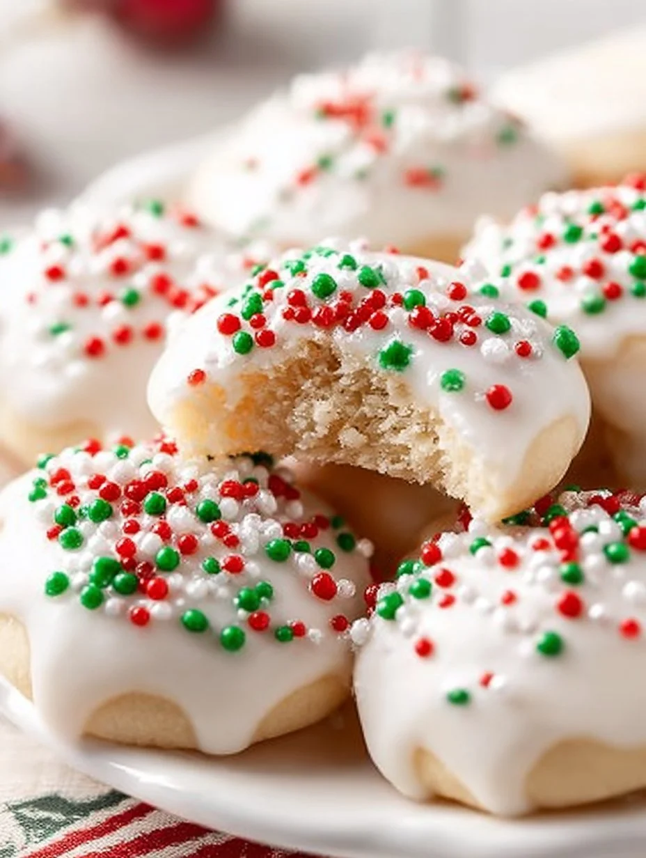 A plate of traditional Italian Christmas cookies adorned with festive decorations.