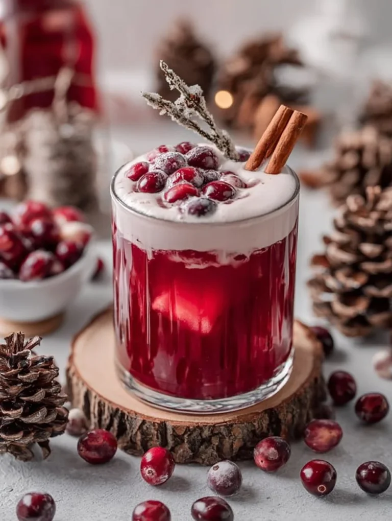 Vanilla Cranberry Crush Mocktail served in a glass with fresh cranberries and mint.