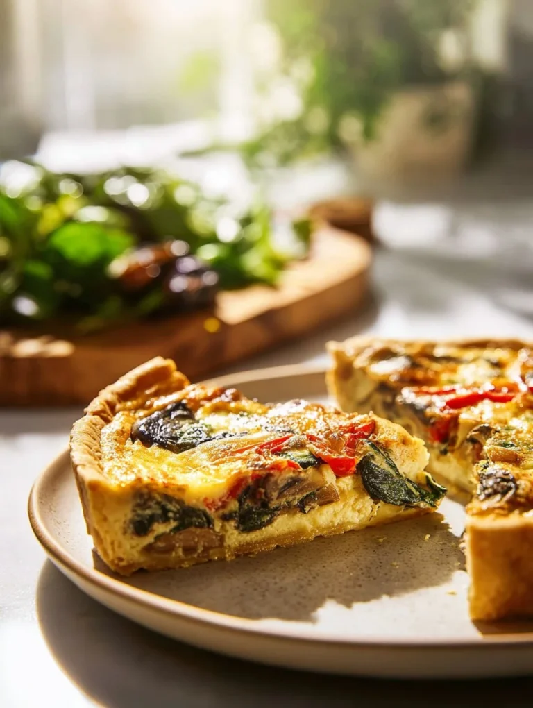 Homemade vegetable quiche with colorful vegetables in a flaky pie crust