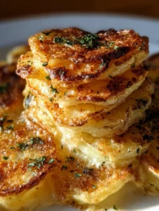 Delicious au gratin potato stacks baked with cheese and herbs.