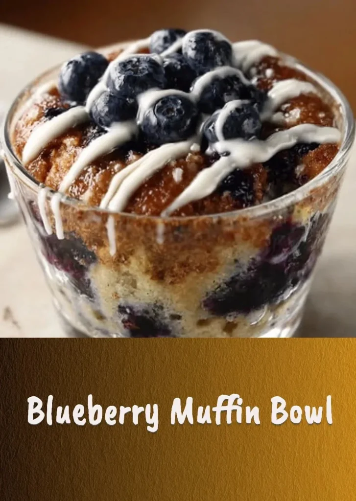 Delicious Bright Blueberry Muffin Bowl topped with fresh blueberries
