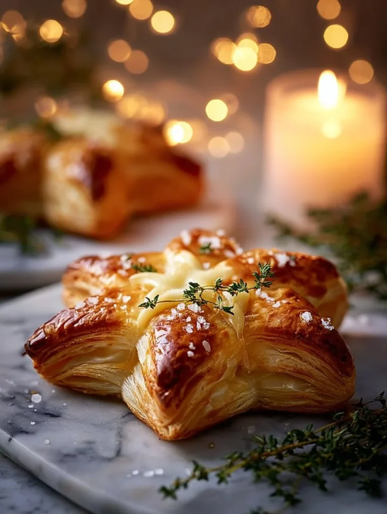 Caramelized Pear and Brie Snowflake Puffs on a serving platter