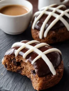 Delicious chocolate hot cross bun overnight weetbix topped with chocolate chips.