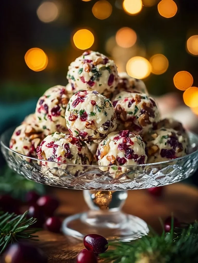 Delicious Christmas Cranberry Walnut Cheese Balls ready for holiday serving