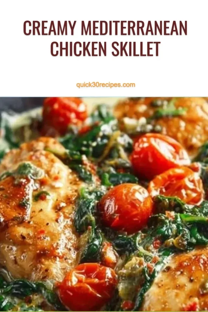 Creamy Mediterranean chicken skillet served with fresh herbs and vegetables