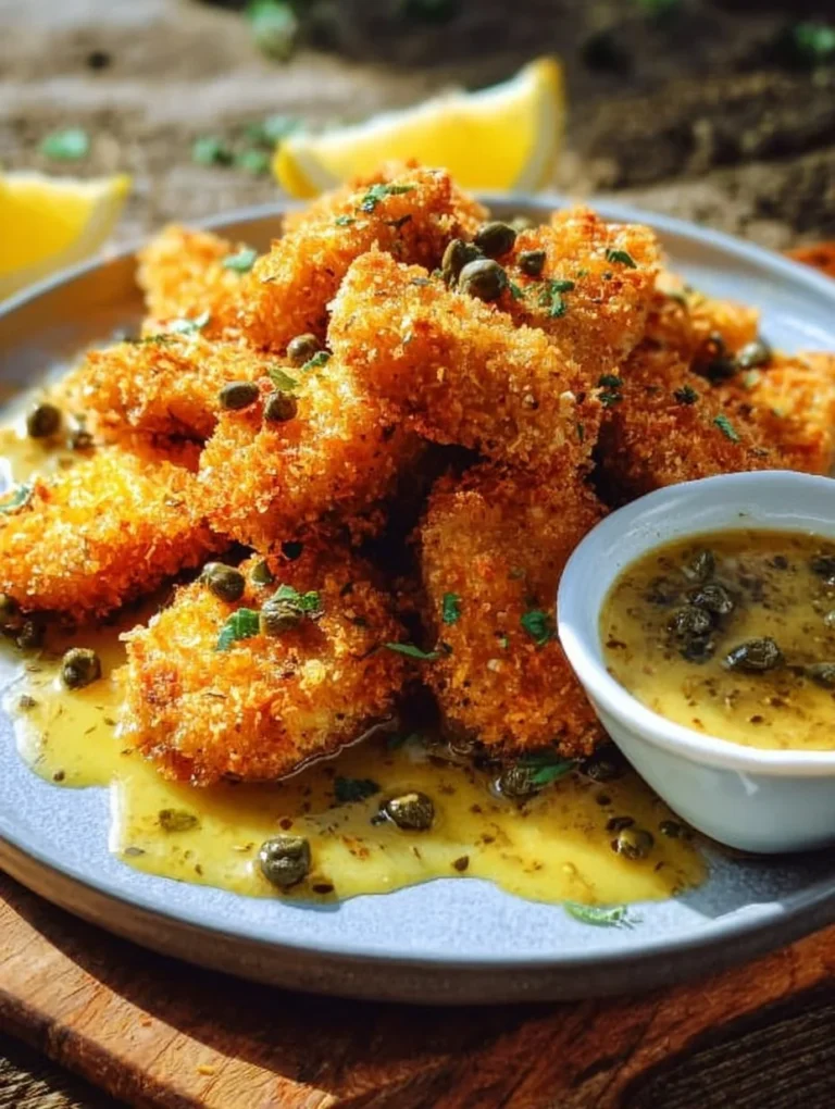 Golden chicken nuggets served with lemony piccata sauce