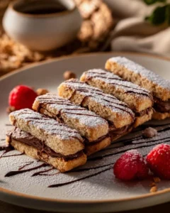 Delicious Nutella biscotti bars arranged on a plate, perfect for dessert