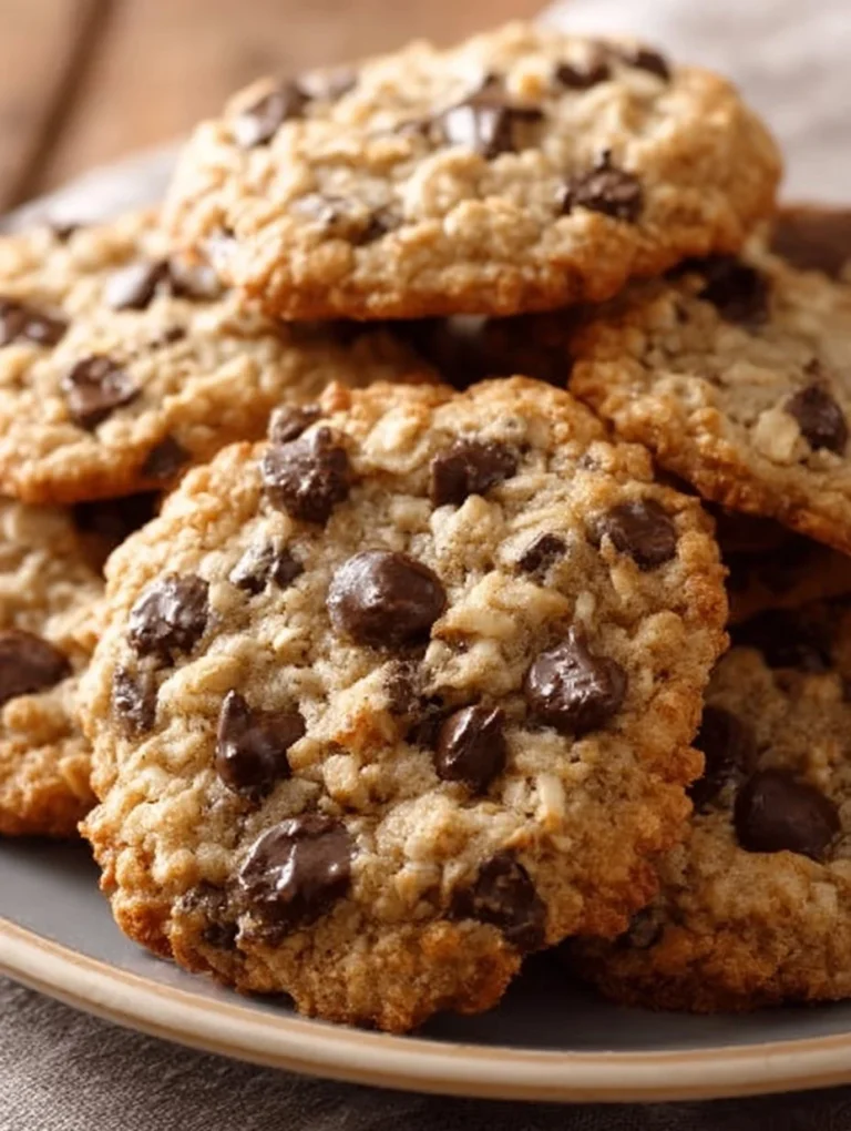 Delicious oatmeal chocolate chip cookies on a baking tray.