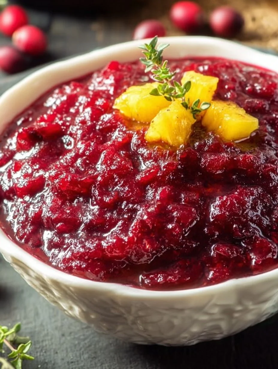 Delicious Pineapple Cranberry Orange Sauce served in a bowl