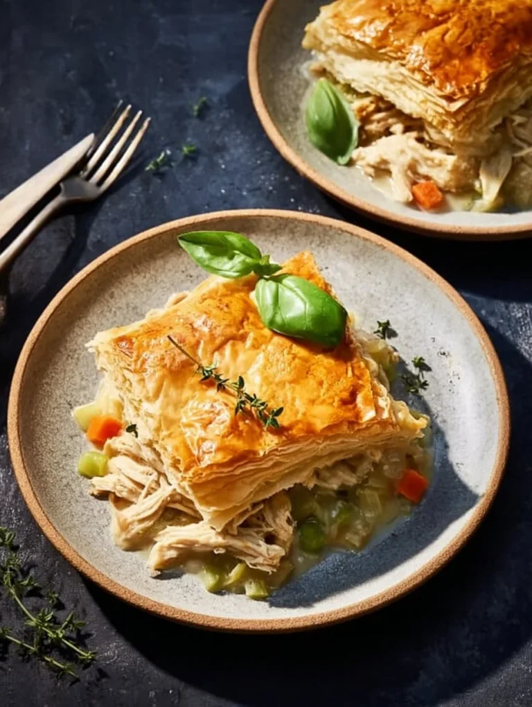 Puff pastry chicken and leek casserole baked to golden perfection