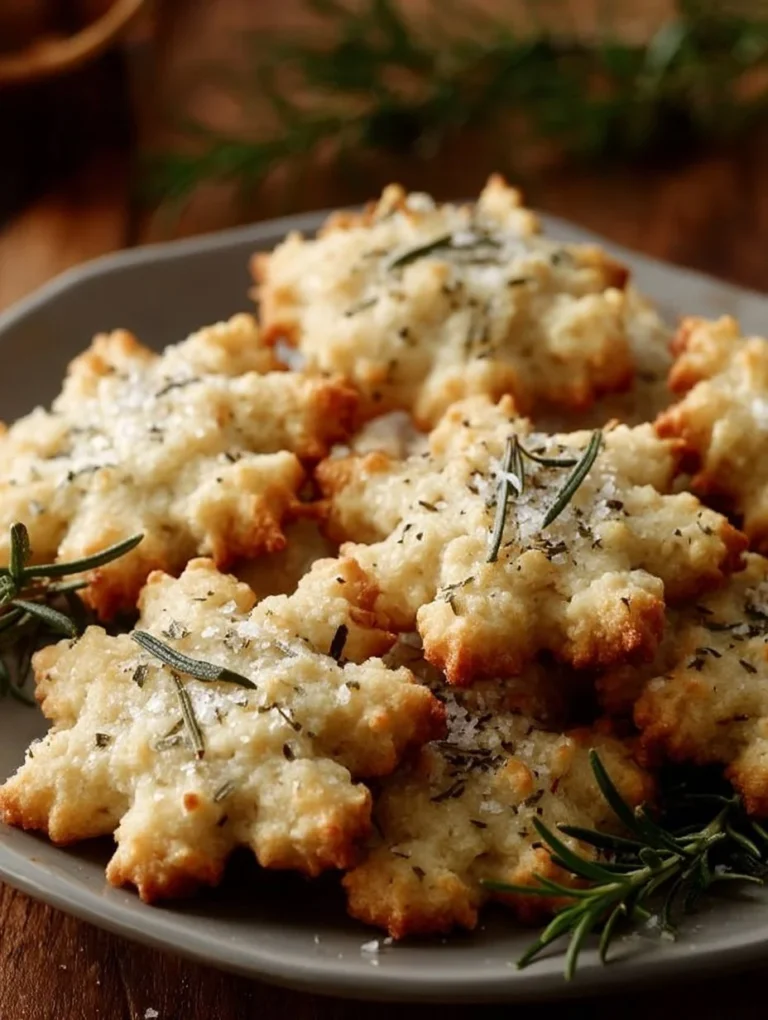 Savory Rosemary-Parmesan snowflake cookies on a festive plate