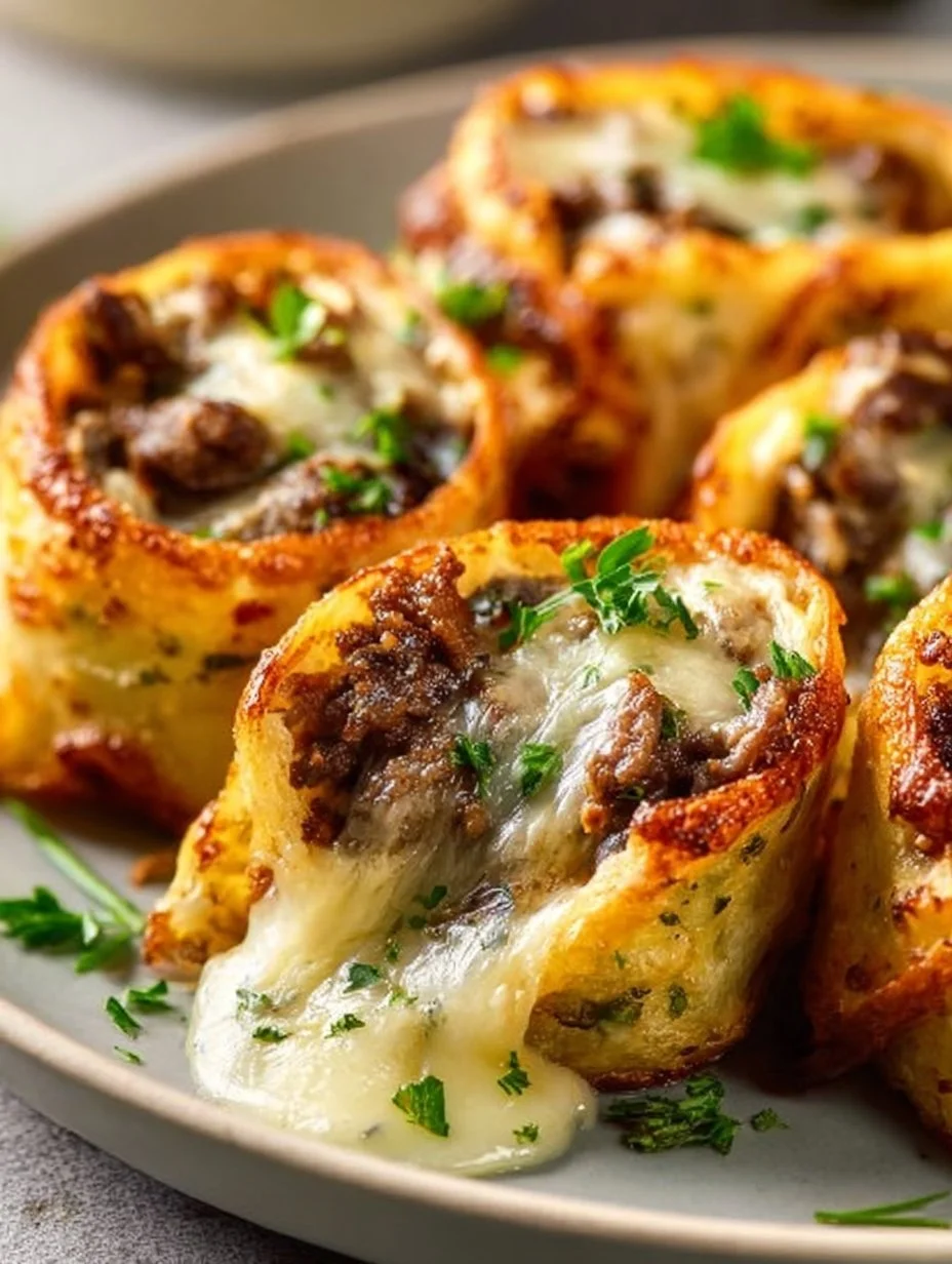 Delicious Keto Philly Cheesesteak Rolls served on a plate