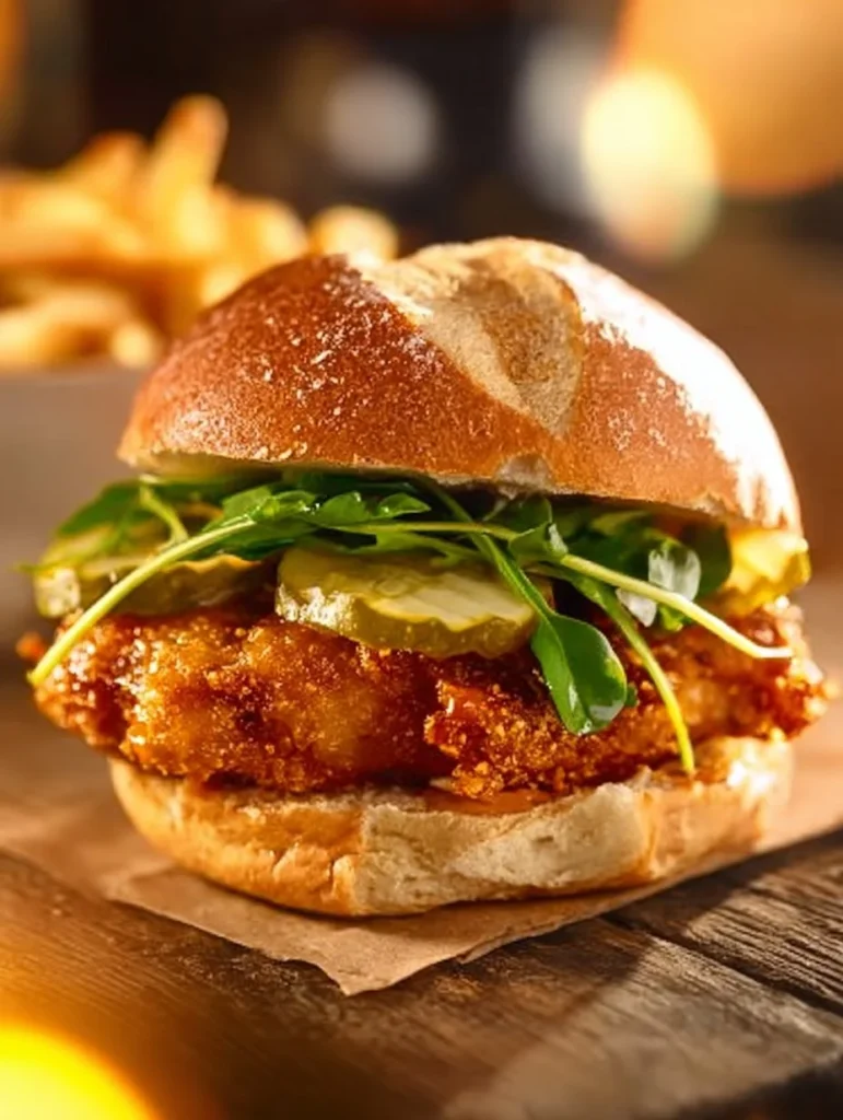 Delicious spicy chicken sandwich with fresh toppings and zesty sauce