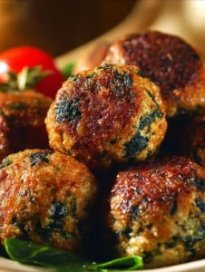 Delicious spinach ricotta meatballs served with marinara sauce
