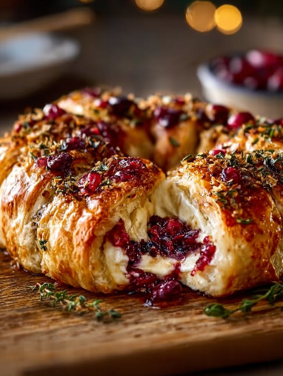 Brie Cheese and Cranberry Christmas Wreath