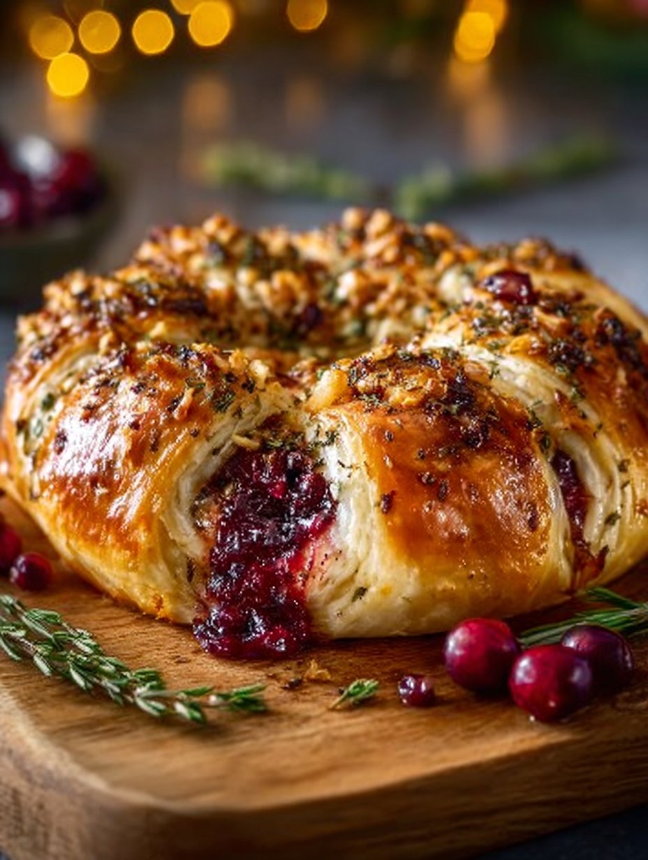 Brie Cheese and Cranberry Christmas Wreath