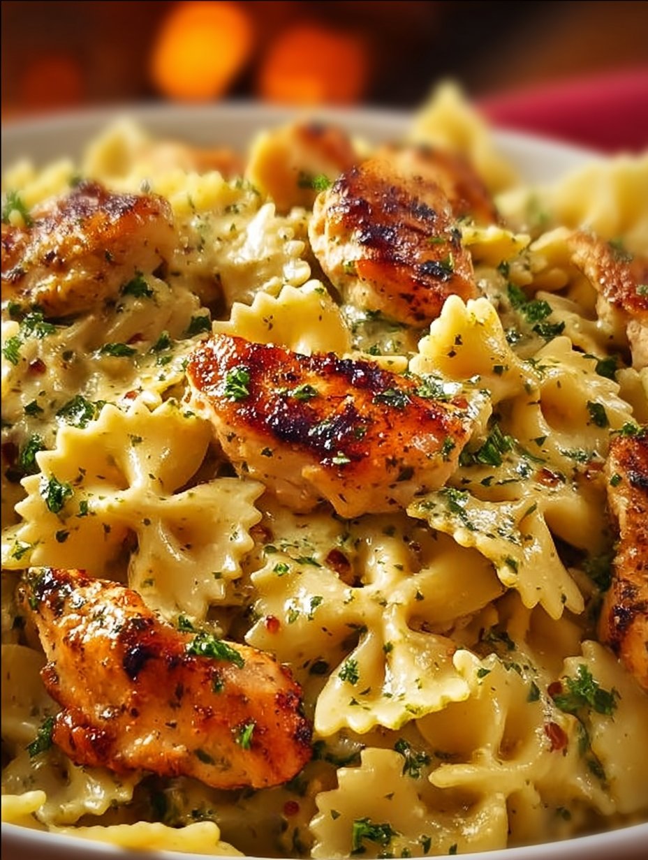 Mozzarella Garlic Butter Chicken Bowties in Cheesy Cream