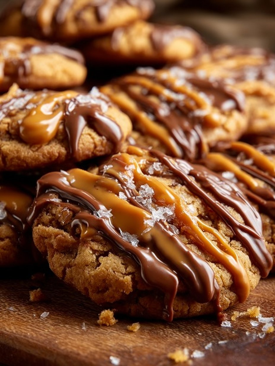 Decadent Chewy Twix-Style Cookies with Crunchy Caramel and Milk Chocolate Drizzle