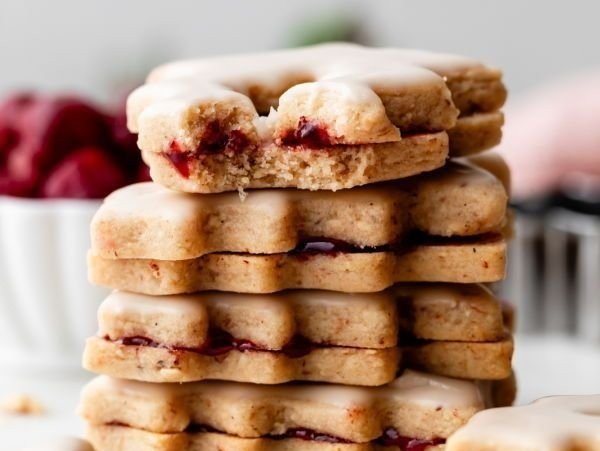 Iced Cherry Almond Linzer Cookies