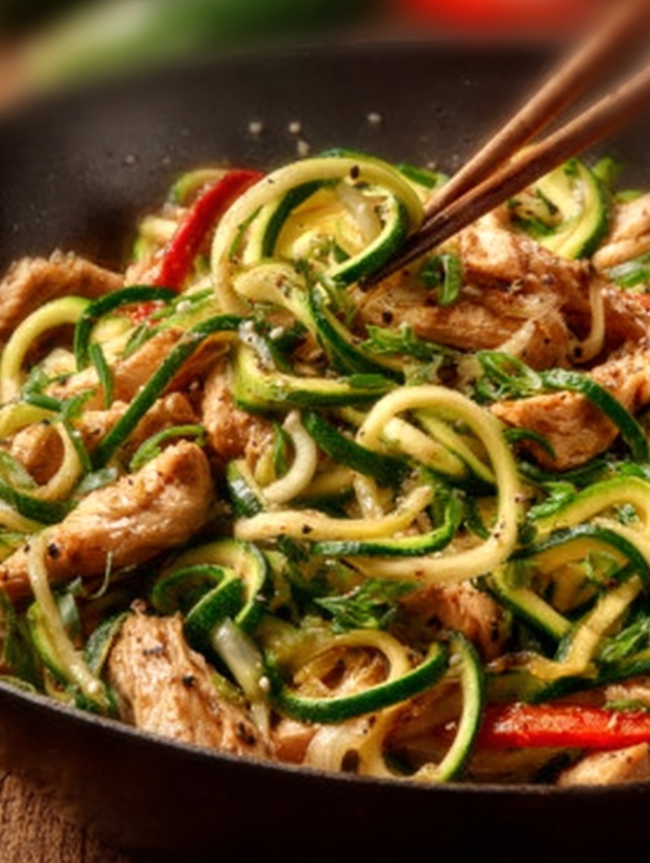 Garlic Chicken Zucchini Noodles Stir Fry