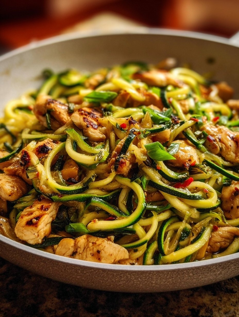Garlic Chicken Zucchini Noodles Stir Fry