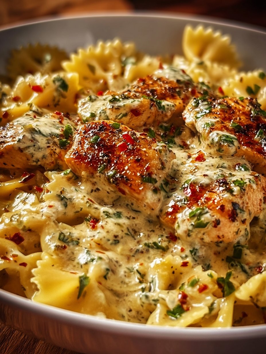 Mozzarella Garlic Butter Chicken Bowties in Cheesy Cream