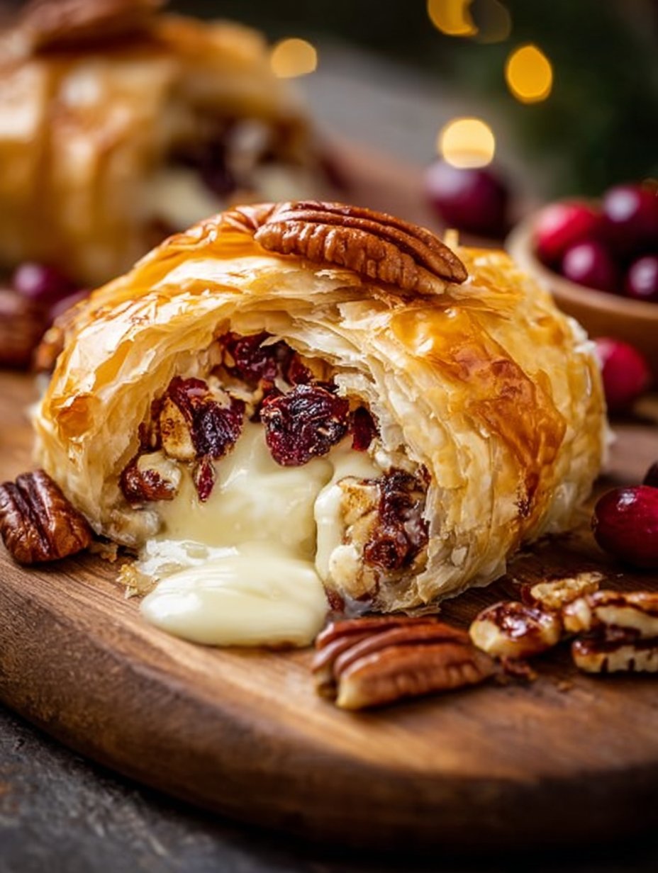 Cranberry Pecan Brie Wrapped In Puff Pastry