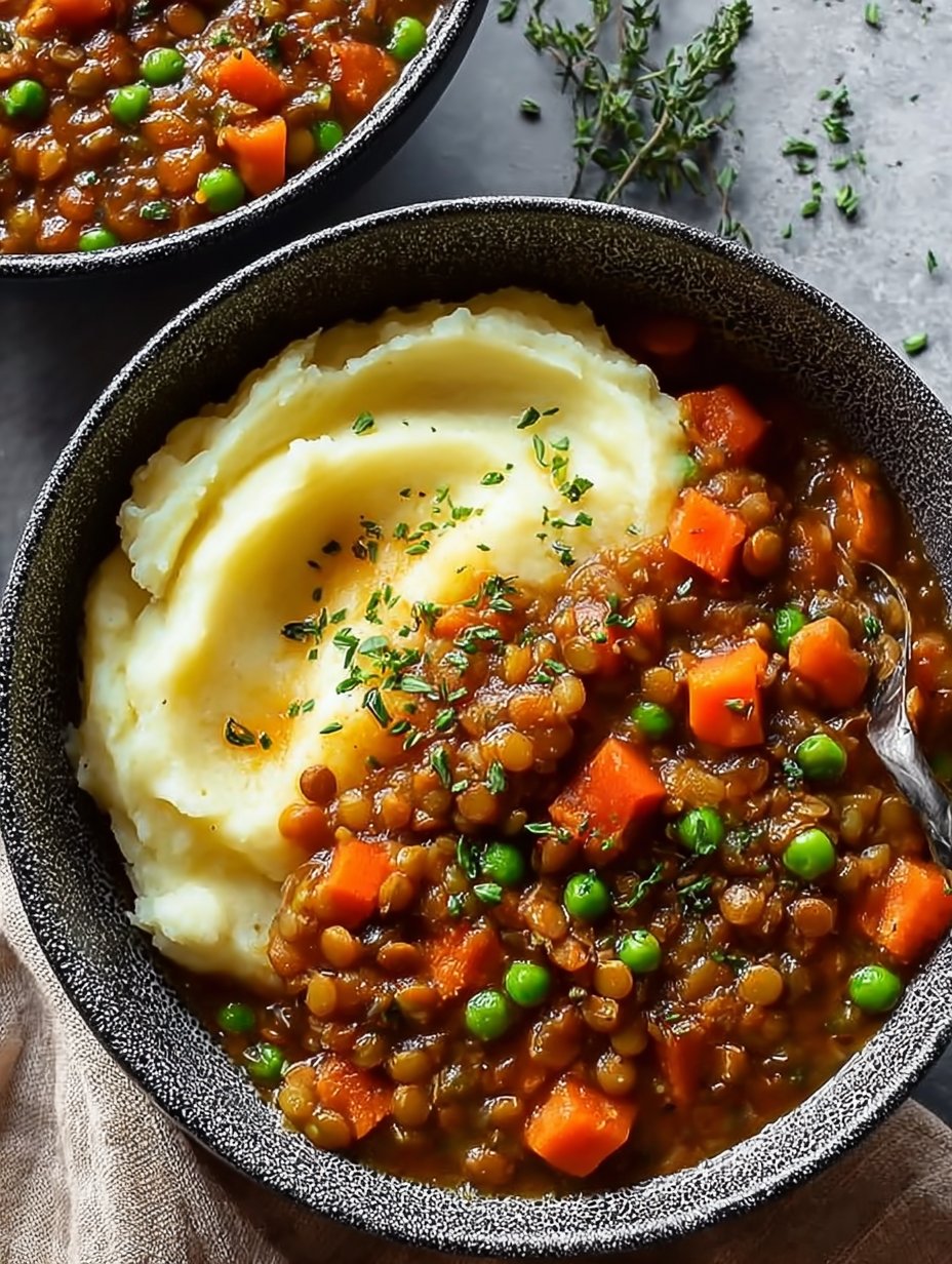 Hearty Lentil Stew & Creamy Mashed Potato Bowl