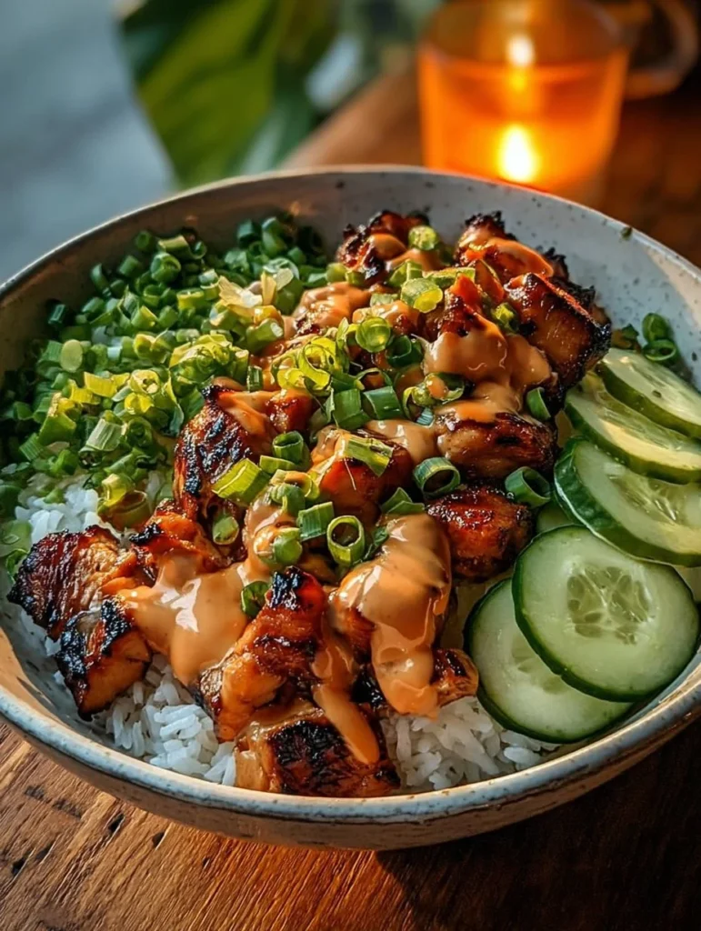 Bang Bang Chicken Bowl with tender chicken and fresh vegetables