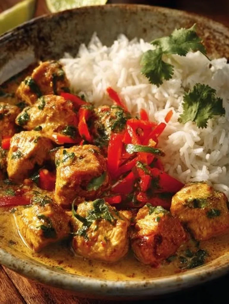 Delicious Brazilian Coconut Chicken served with fresh herbs and spices