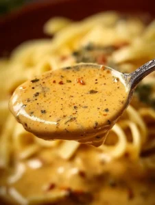 Creamy Cajun Alfredo sauce drizzled over pasta