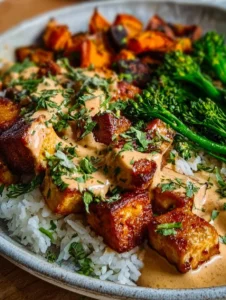 Chickens and Sweet Potato Bowls garnished with fresh herbs and served in a bowl