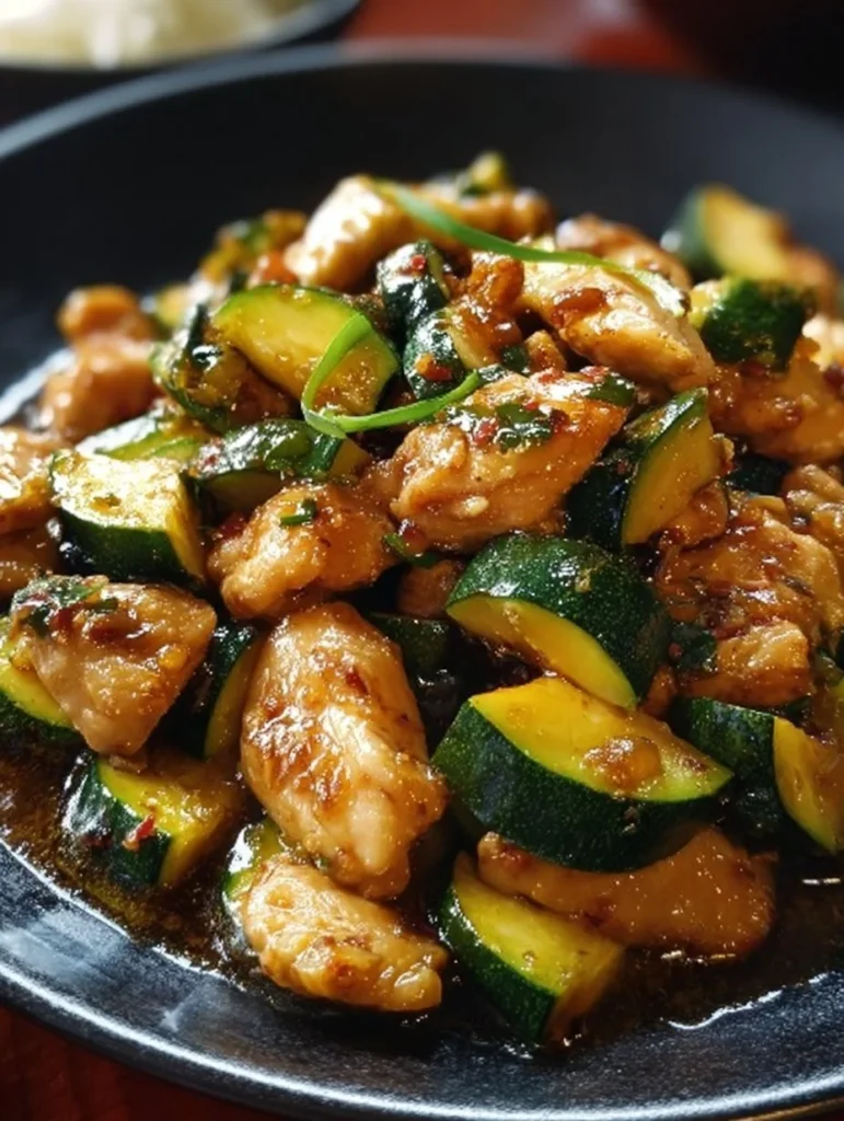Quick Chicken Zucchini Stir Fry in a skillet, a healthy dinner option