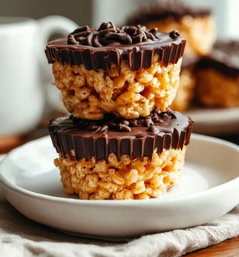 Delicious Chocolate Peanut Butter Rice Krispie Cups topped with chocolate drizzle