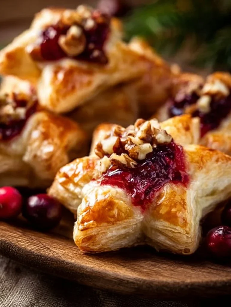 Cranberry Brie Puff Pastry Stars served on a platter
