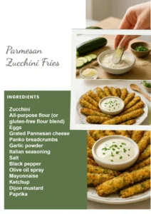 A plate of crispy Parmesan Zucchini Fries garnished with herbs