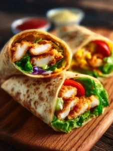 Crunchy crispy air fryer chicken and mozzarella wraps ready to serve