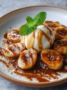 Delicious Dairy-Free Bananas Foster dessert with caramelized bananas and dairy-free ingredients.