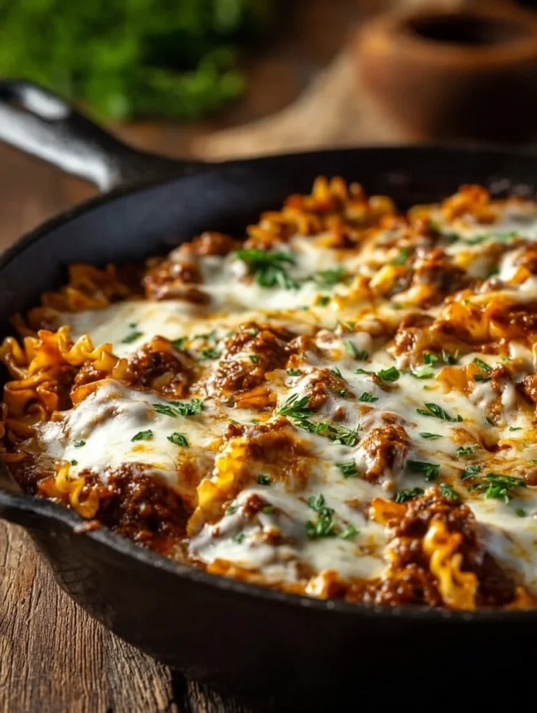 Delicious easy skillet lasagna prepared in one pan for a quick meal